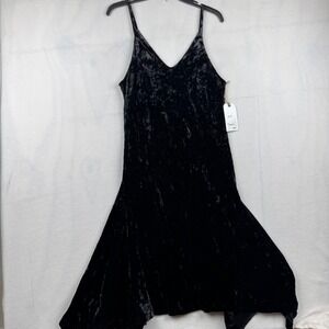 Leith‎ Velvet Midi Dress Sleeveless V Neck Flared Hem Black Party Cocktail